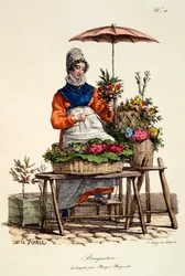 Bouquetiere des bouquets pour Margot Margueritte, prent gemaakt door Delpeck, uit 